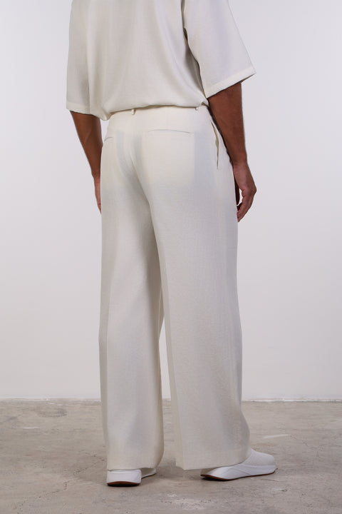 THE DOUBLE-PLEAT LINEN BLEND PANTS  — MENS OFF WHITE