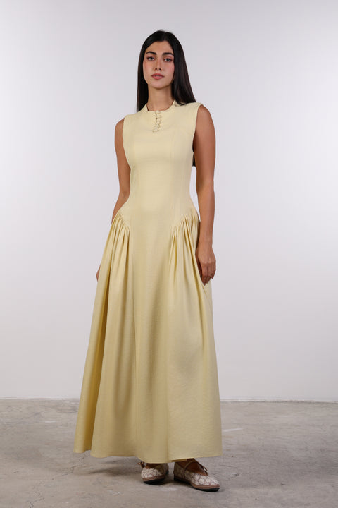 PANELLED MAXI DRESS SLEEVELESS — WOMENS YELLOW