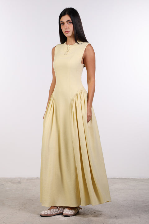 PANELLED MAXI DRESS SLEEVELESS — WOMENS YELLOW