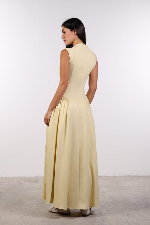 PANELLED MAXI DRESS SLEEVELESS — WOMENS YELLOW