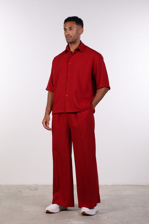 THE DOUBLE-PLEAT LINEN BLEND PANTS  — MENS RED