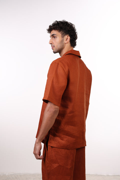 THE SIGNATURE LINEN SHIRT — MENS BURNT ORANGE