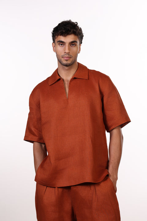 THE SIGNATURE LINEN SHIRT — MENS BURNT ORANGE