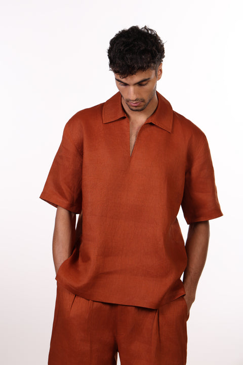 THE SIGNATURE LINEN SHIRT — MENS BURNT ORANGE