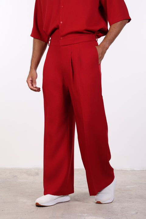 THE DOUBLE-PLEAT LINEN BLEND PANTS  — MENS RED