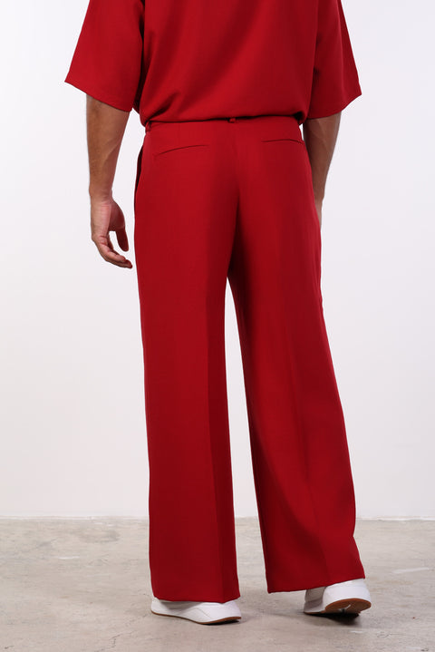 THE DOUBLE-PLEAT LINEN BLEND PANTS  — MENS RED