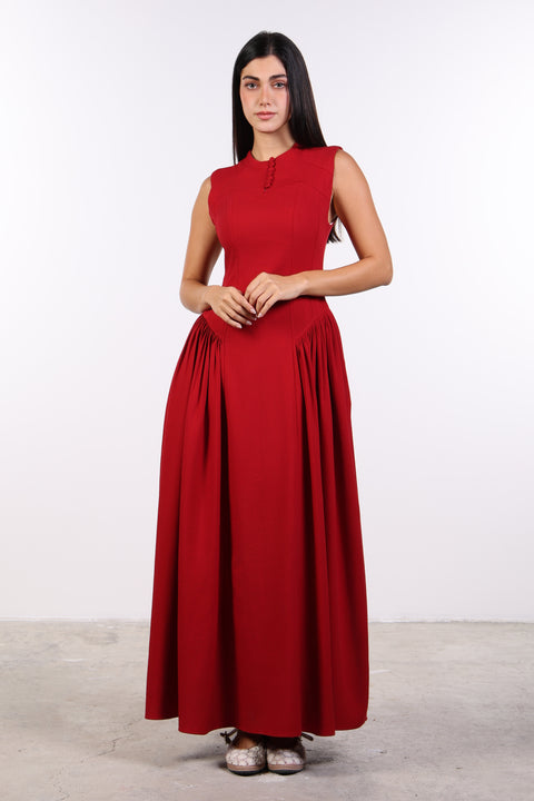 PANELLED MAXI DRESS SLEEVELESS — WOMENS RED