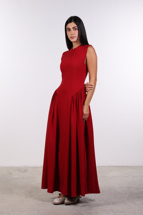 PANELLED MAXI DRESS SLEEVELESS — WOMENS RED