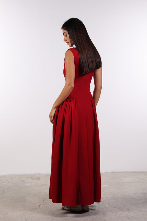 PANELLED MAXI DRESS SLEEVELESS — WOMENS RED