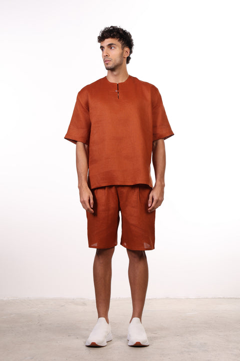 THE SUMMER LINEN HALF SLEEVES SET — MENS BURNT ORANGE