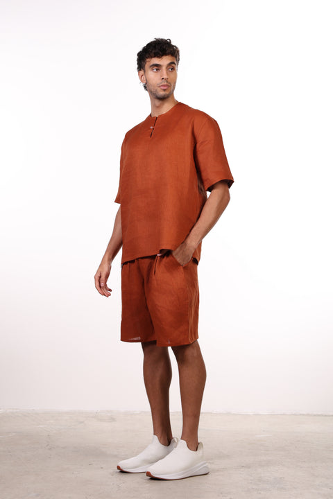 THE SUMMER LINEN HALF SLEEVES SET — MENS BURNT ORANGE