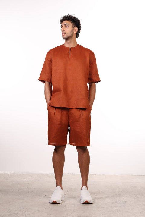 THE SUMMER LINEN HALF SLEEVES SET — MENS BURNT ORANGE