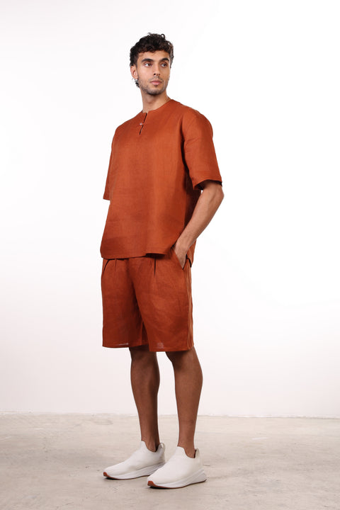 THE SUMMER LINEN HALF SLEEVES SET — MENS BURNT ORANGE