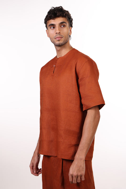 THE SUMMER LINEN HALF SLEEVES SET — MENS BURNT ORANGE