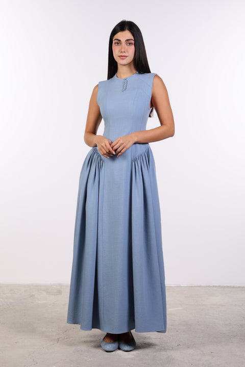 PANELLED MAXI DRESS SLEEVELESS — WOMENS BLUE