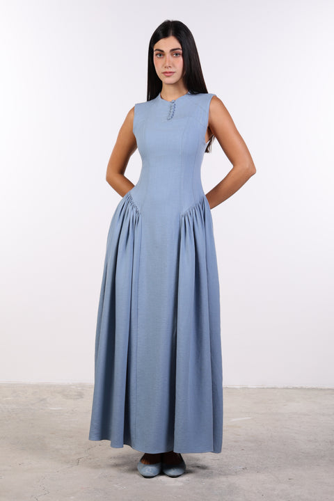 PANELLED MAXI DRESS SLEEVELESS — WOMENS BLUE