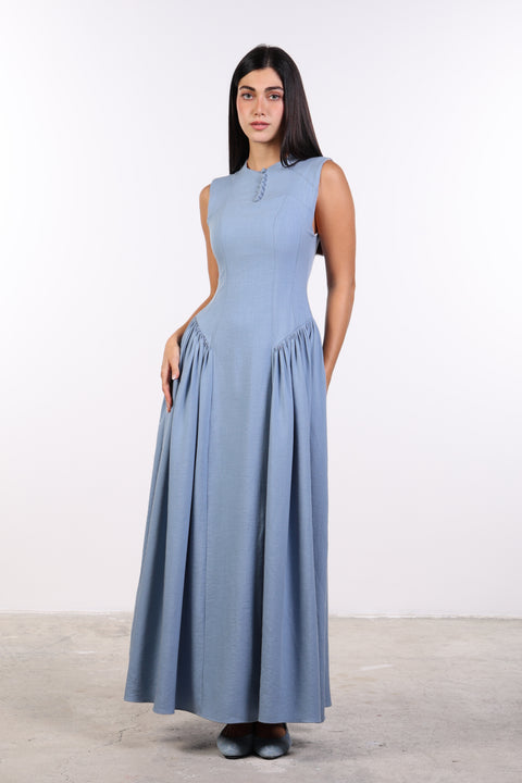 PANELLED MAXI DRESS SLEEVELESS — WOMENS BLUE