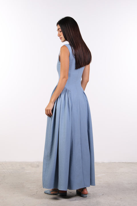 PANELLED MAXI DRESS SLEEVELESS — WOMENS BLUE