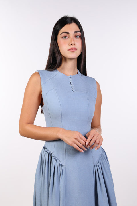 PANELLED MAXI DRESS SLEEVELESS — WOMENS BLUE