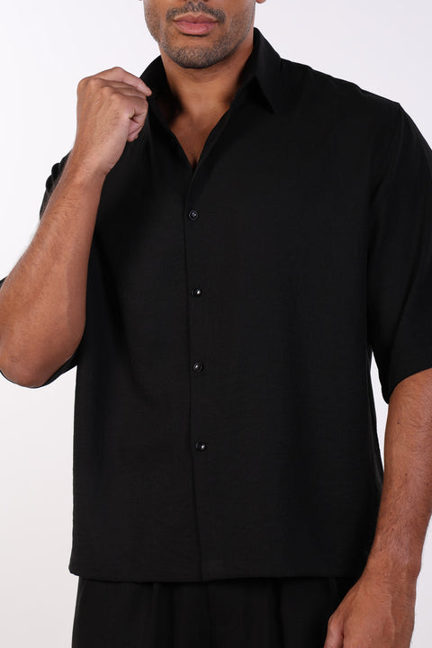 THE RELAXED LINEN BLEND SHIRT— MENS BLACK