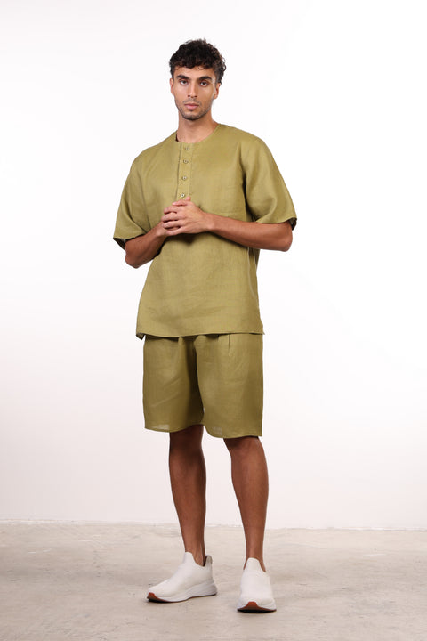 THE SUMMER LINEN HALF SLEEVES SET — MENS MOSS GREEN