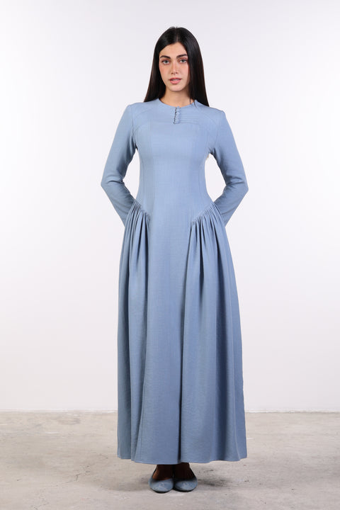 PANELLED MAXI DRESS FULL SLEEVES — WOMENS BLUE
