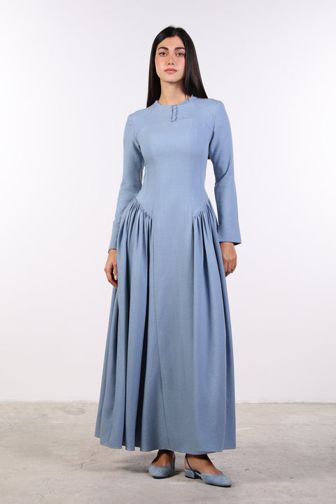 PANELLED MAXI DRESS FULL SLEEVES — WOMENS BLUE