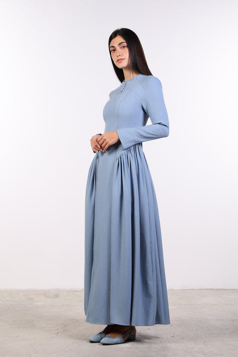 PANELLED MAXI DRESS FULL SLEEVES — WOMENS BLUE
