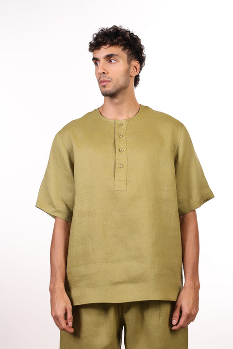 THE SUMMER LINEN HALF SLEEVES SET — MENS MOSS GREEN
