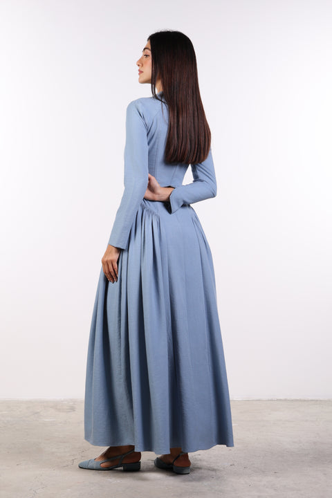 PANELLED MAXI DRESS FULL SLEEVES — WOMENS BLUE