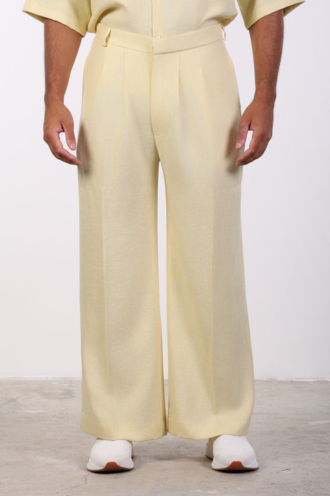 THE DOUBLE-PLEAT LINEN BLEND PANTS  — MENS YELLOW