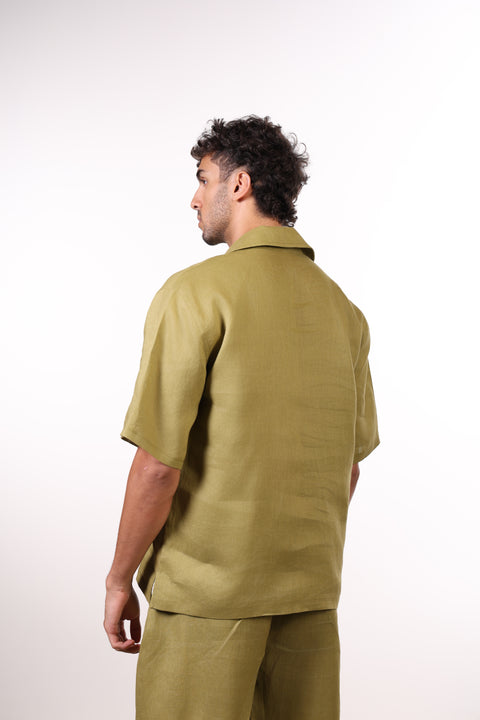 THE SIGNATURE LINEN SHIRT — MENS MOSS GREEN