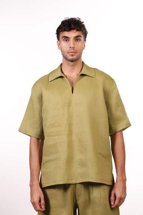 THE SIGNATURE LINEN SHIRT — MENS MOSS GREEN