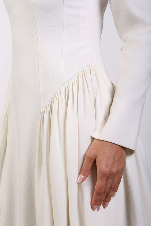 PANELLED MAXI DRESS FULL SLEEVES — WOMENS OFF WHITE