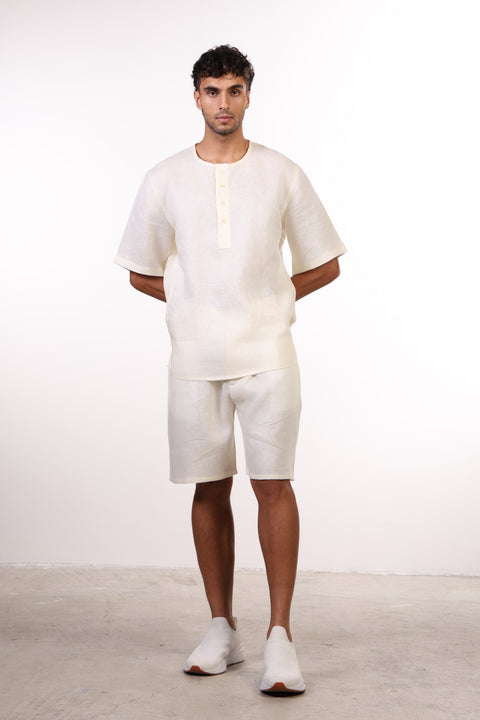 THE SHORE LINEN HALF SLEEVES SHIRT — MENS OFF WHITE