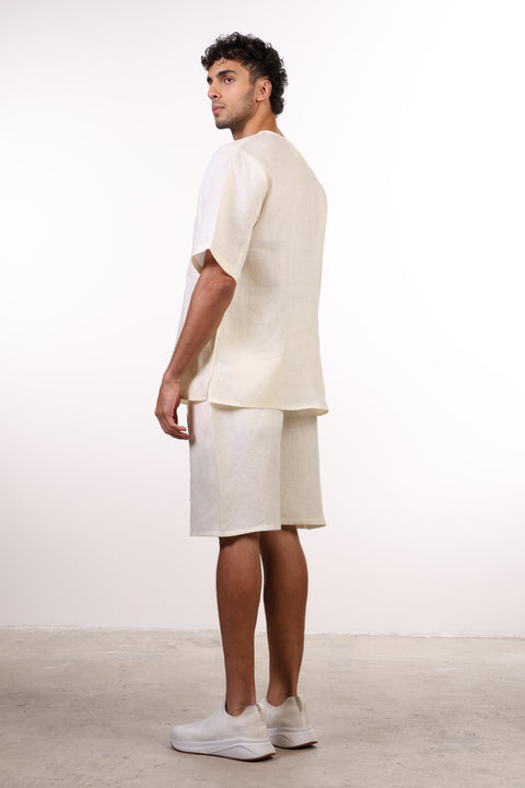 THE SHORE LINEN HALF SLEEVES SHIRT — MENS OFF WHITE