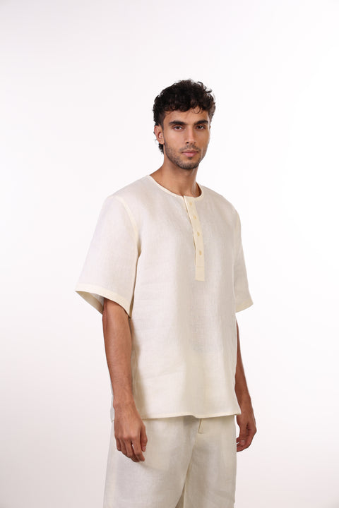 THE SHORE LINEN HALF SLEEVES SHIRT — MENS OFF WHITE