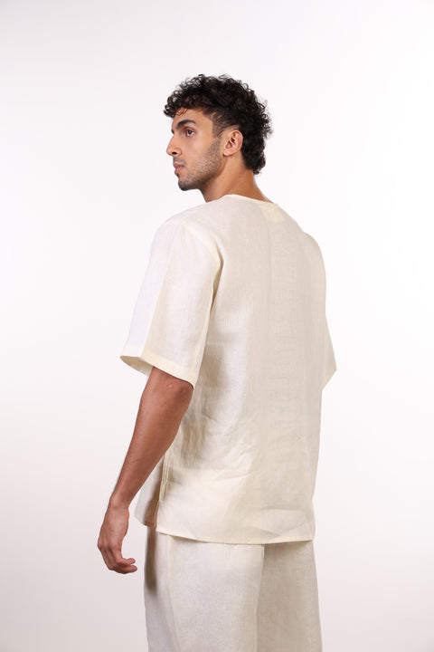 THE SHORE LINEN HALF SLEEVES SHIRT — MENS OFF WHITE