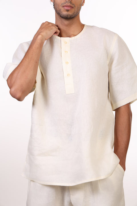THE SHORE LINEN HALF SLEEVES SHIRT — MENS OFF WHITE