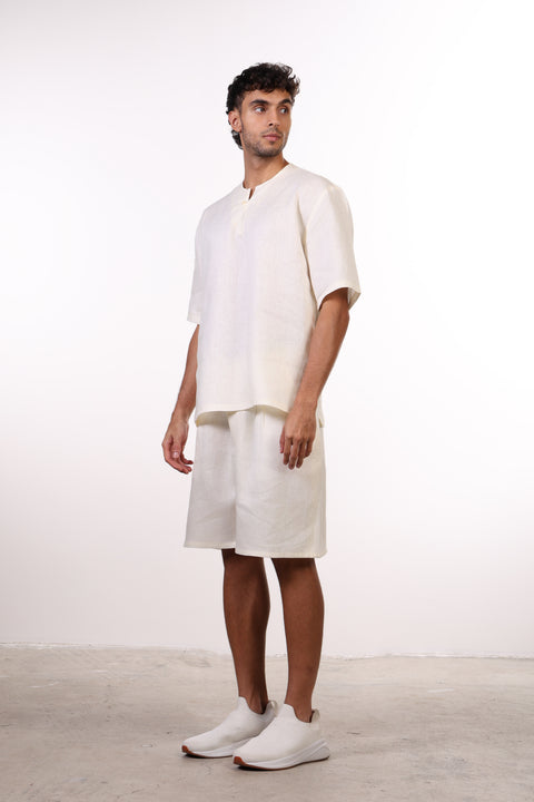 THE SUMMER LINEN HALF SLEEVES SHIRT — MENS OFF WHITE