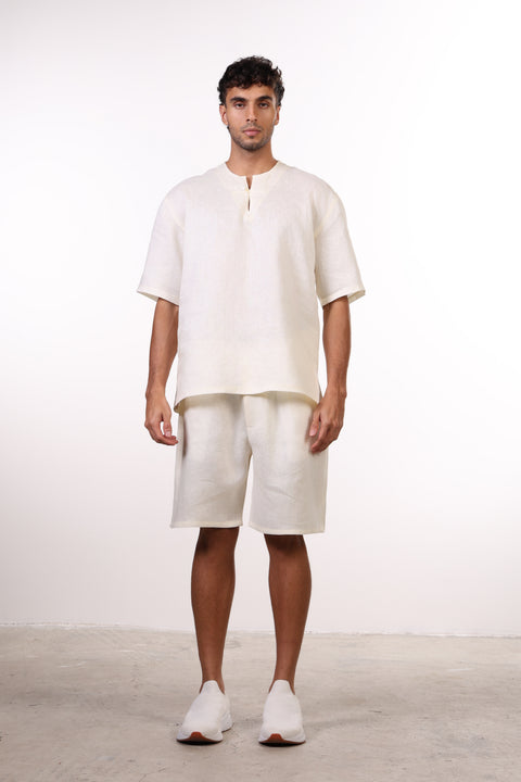 THE SUMMER LINEN HALF SLEEVES SET — MENS OFF WHITE