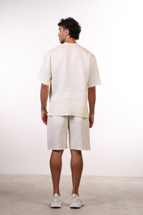 THE SUMMER LINEN HALF SLEEVES SHIRT — MENS OFF WHITE