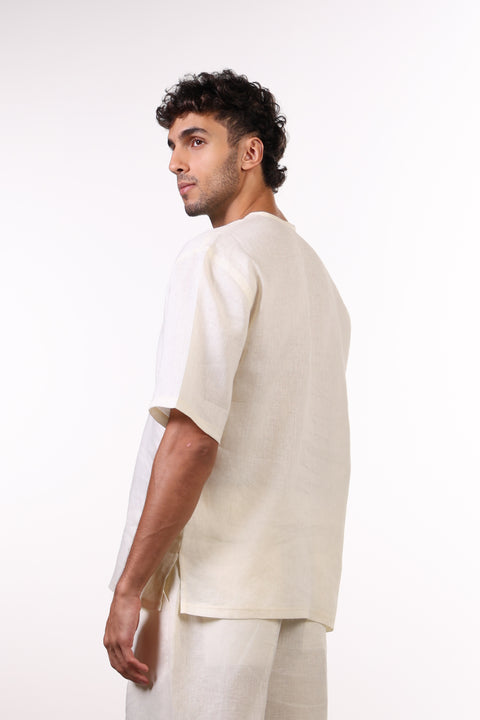 THE SUMMER LINEN HALF SLEEVES SET — MENS OFF WHITE