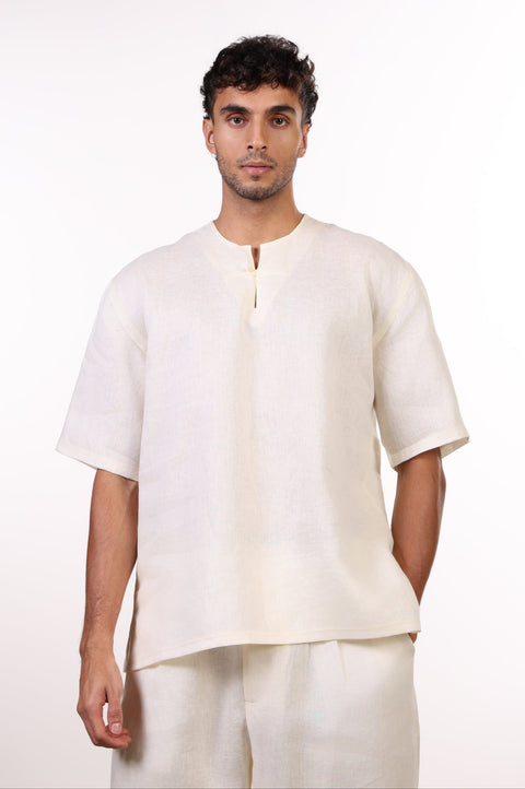 THE SUMMER LINEN HALF SLEEVES SHIRT — MENS OFF WHITE
