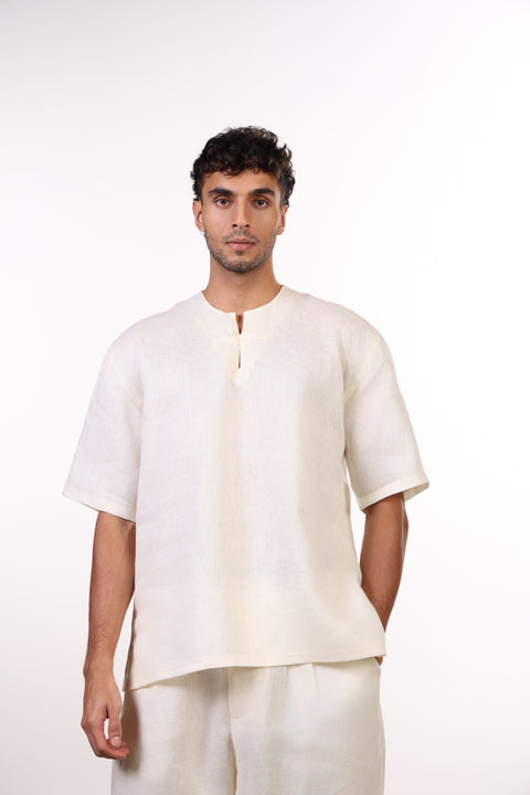 THE SUMMER LINEN HALF SLEEVES SET — MENS OFF WHITE