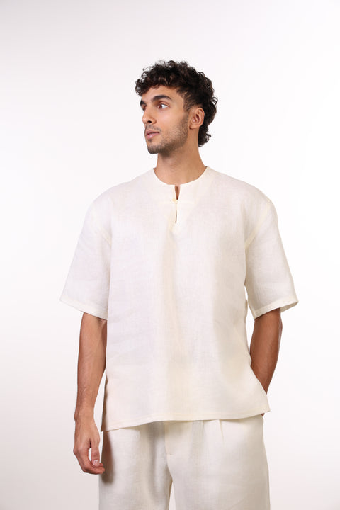 THE SUMMER LINEN HALF SLEEVES SHIRT — MENS OFF WHITE