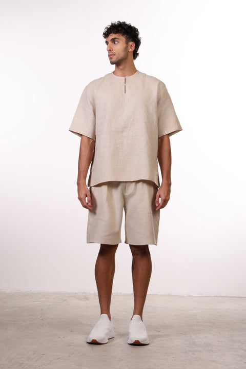 THE SUMMER LINEN HALF SLEEVES SHIRT — MENS BEIGE