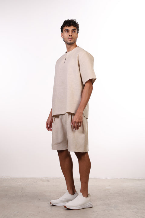 THE SUMMER LINEN HALF SLEEVES SET — MENS BEIGE