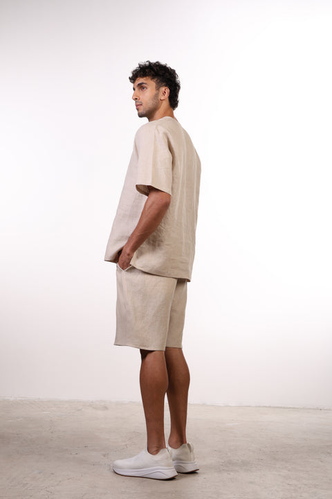 THE SUMMER LINEN HALF SLEEVES SET — MENS BEIGE