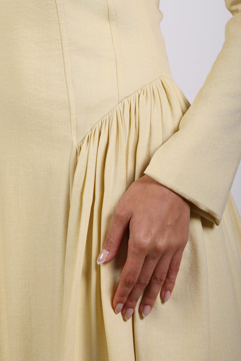 PANELLED MAXI DRESS FULL SLEEVES — WOMENS YELLOW